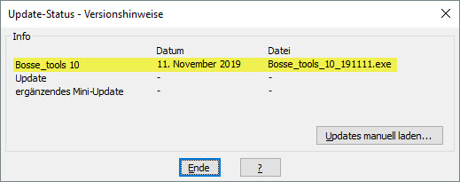 Bosse_tools - Versionshinweise